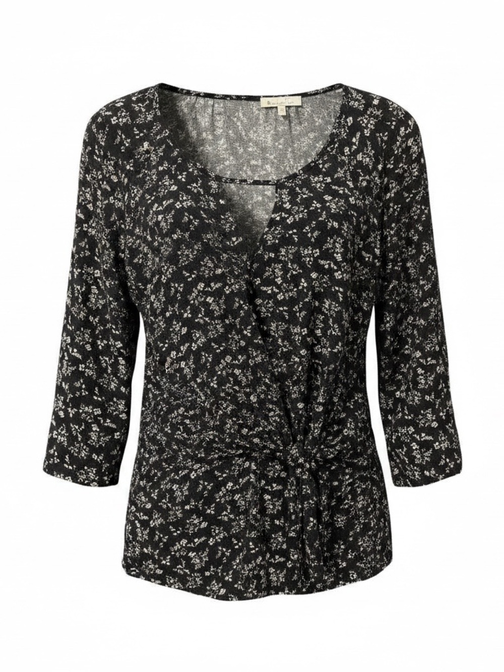 Women's Navy Floral Side Tie-Front Top 3/4 sleeves boho blouse